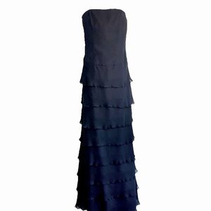 ALEXIA DESIGNS Black Strapless Ruffles Tiered Designer Ball Prom Bridesmaid Gown